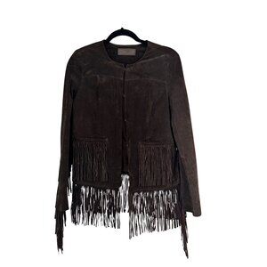 BLANKNYC Genuine Suede Leather Fringe Jacket Dark Brown Boho Western Size S